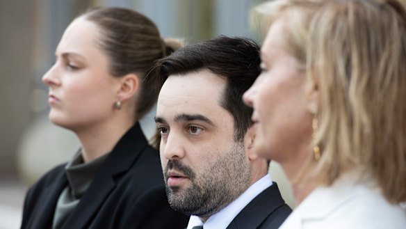 Class action: Slater and Gordon’s William Zerno and  Redfern Legal Centre’s Sam Lee  (right) hold a media conference outside the NSW Supreme Court after Tuesday’s judgment. 