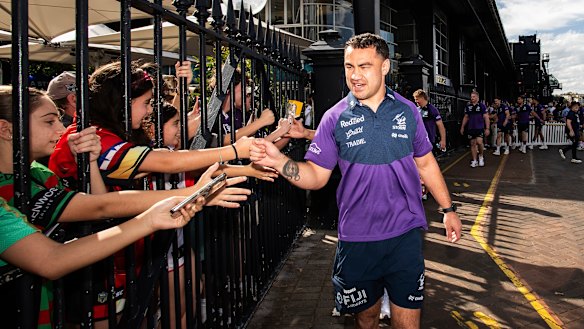 Jahrome Hughes mixes with the punters at the NRL’s fan fest.