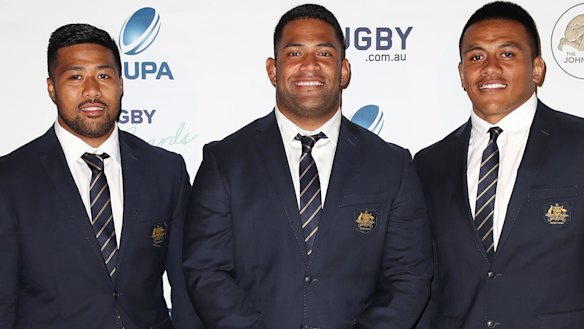 Front row: Folau Faingaa, Scott Sio and Allan Alaalatoa.
