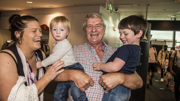 Alan Kinkade reuniting with Tom Kinkade-Jones aged 2 and Daughter Allison Kinkade-Jones and other grandson James Kinkade-Jones aged 14 months.