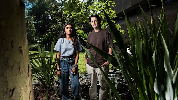 Varsha Yajman, 19, and Tiger Perkins, 21, are anxious about climate change. Yajman was involved in organising the School Strike 4 Climate protests in her final years of school.  Perkins is one of the leaders of the environment collective at the University of Sydney.