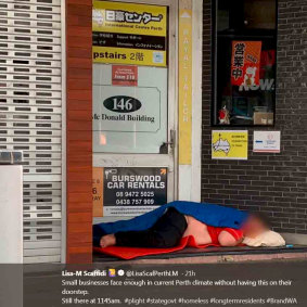 Another image Lisa Scaffidi tweeted of a man sleeping rough on Murray Street.