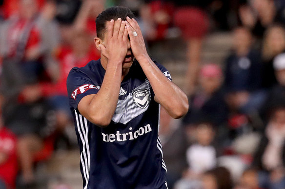 Andrew Nabbout was distraught after the loss to Adelaide.