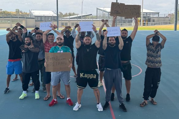 Detainees at the Yongah Hill detention centre protesting this week.
