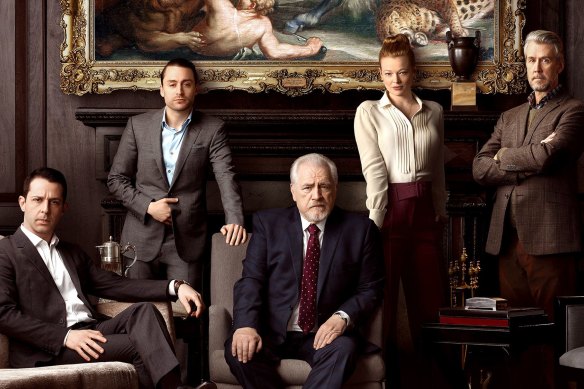 The cast of Succession (from left) Jeremy Strong, Kieran Culkin, Brian Cox, Sarah Snook and Alan Ruck. 