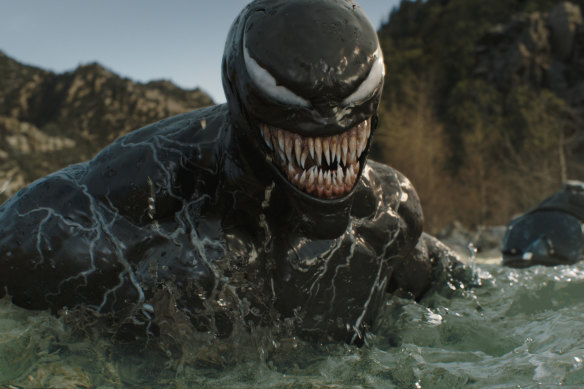 Venom, the wisecracking alien parasite, with whom Tom Hardy’s Eddie Brock is fused. 