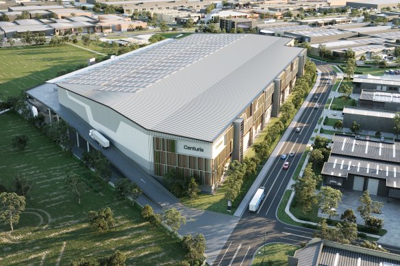 A render of Centuria Industrial’s proposed 58,000 square metre multi-level facility in Wetherill Park, Sydney.