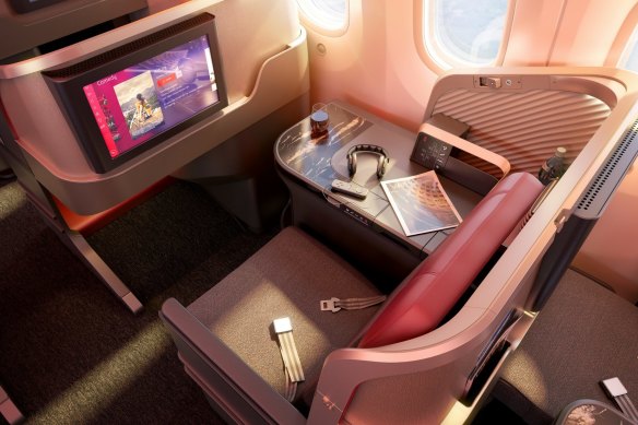 Business class features 18-inch (46-centimetre) entertainment screens.