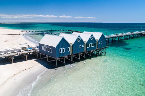 An aerial view of the iconic Busselton Jetty.