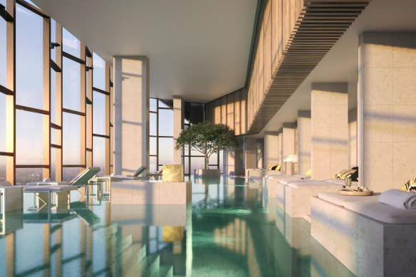 An artist’s drawing of what the swimming pool is expected to look like at Melbourne’s Ritz-Carlton hotel when it opens this year. 