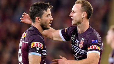 Frenemies: Maroons teammates Ben Hunt and Daly Cherry-Evans clash in the NRL this weekend.