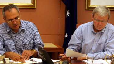 Then Treasury secretary Ken Henry and prime minister Kevin Rudd at a meeting of the strategic priority and budget committee on October 11, 2008.