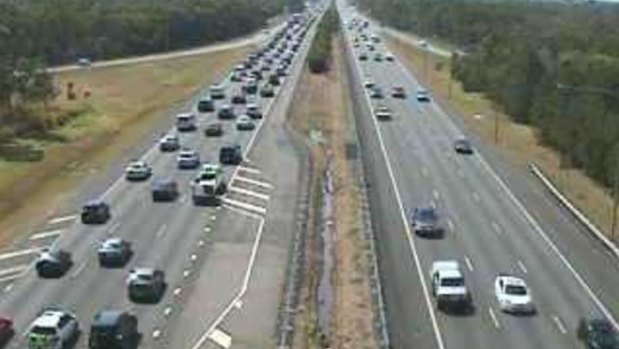 The Bruce Highway was clogged heading north to the Sunshine Coast, as people tried to escape the heat.