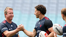 Trent Robinson and Mark Nawaqanitawase at the Roosters’ captain’s run.