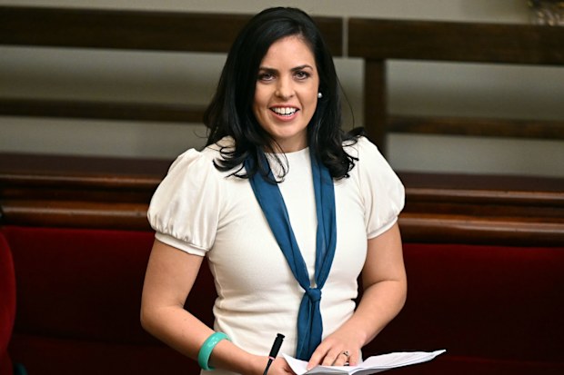 Moira Deeming speaks in Victorian parliament.
