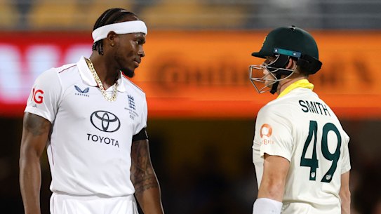 Jofra Archer and Steve Smith exchange barbs in a heated battle.