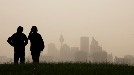 Poor air quality in Sydney viewed from Sydney Park, Alexandria.
