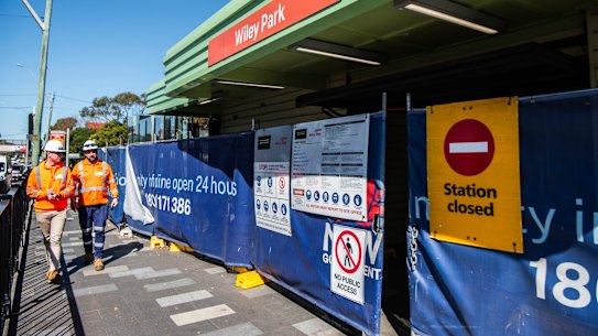 Wiley Park station is closed while work continues on converting the line between Sydenham and Bankstown to metro train standards.