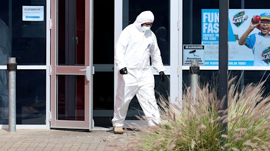ADELAIDE, AUSTRALIA - NOVEMBER 16: Cleaners can been seen at the The Denison Centre, part of the Mawson Lakes School on November 16, 2020 in Adelaide, Australia. South Australia is on alert following 17 new coronavirus cases. The new community cases have been linked to a COVID-19 cluster in Adelaide's northern suburbs. (Photo by Kelly Barnes/Getty Images)