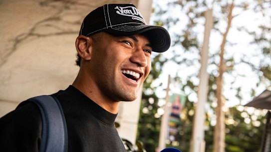 Isaiya Katoa arrives at Blues HQ on Monday afternoon.