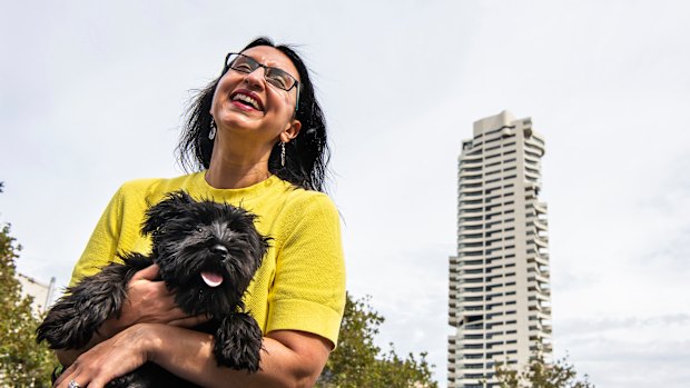Jo Cooper with her new dog Loki. 