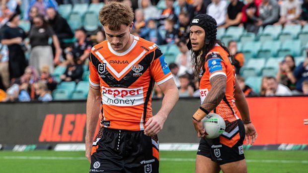 Lachlan Galvin and Jarome Luai didn’t last long as the Tigers halves.