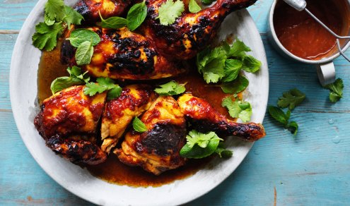 Sticky ginger roast chicken.