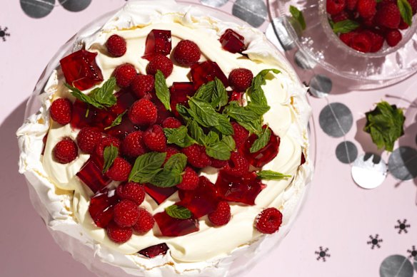 Jelly-centred pavlova.
