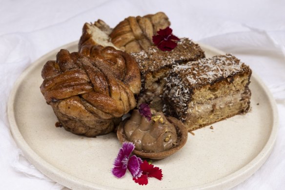 Chai pastries, including a chai lamington (right), at Holi Crop.