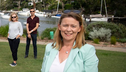 Independent candidate for Willoughby Larissa Penn, right, with resident John Moratelli.