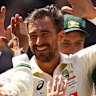 Mitch Starc celebrates a wicket at the MCG.