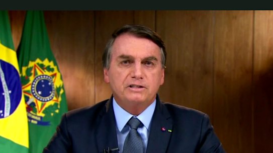 Brazilian President Jair Bolsonaro speaks in a pre-recorded message played during the 75th session of the United Nations General Assembly.
