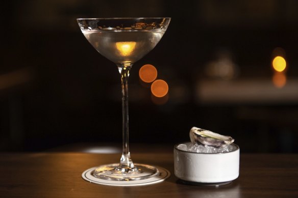 Pearl Diver’s oyster shell gin martini.