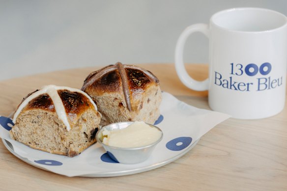 Baker Bleu traditional and choc cherry hot cross buns.