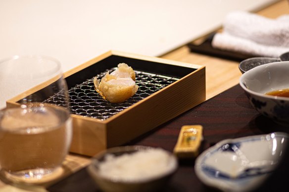 Tempura Kuon’s scallop course from the original omakase menu.