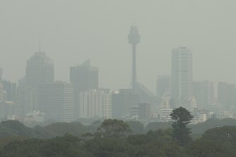 Thick smoke fills the Sydney skyline before racing at Randwick on Saturday.