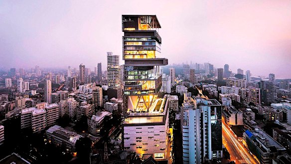 Antilia in central Mumbai, the home of India's richest man, Mukesh Ambani.