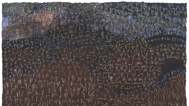 GW Bot, Glyphs - Murrumbidgee River – oil on Colombe paper, 83 x 120cm  