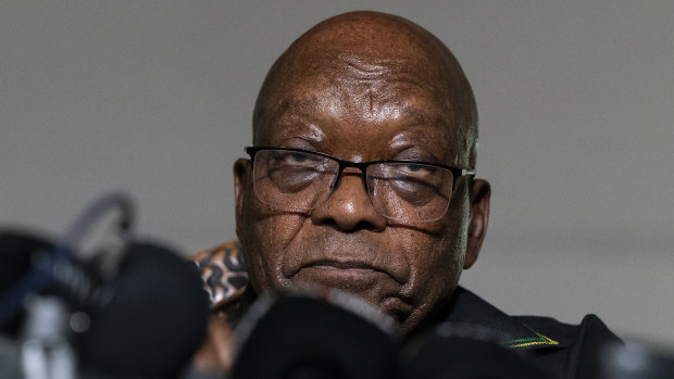 Former president Jacob Zuma addresses the press at his home in Nkandla, KwaZulu-Natal Province.