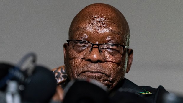 Former president Jacob Zuma addresses the press at his home in Nkandla, KwaZulu-Natal Province.