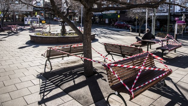 Public benches taped up in Summer Hill.