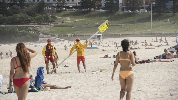 Bondi Beach being closed in Sydney on 
March 21st.