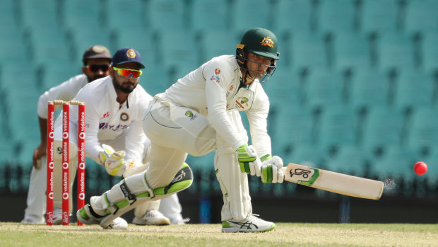 Alex Carey of Australia A at the crease during day three of the tour match against India at the SCG.