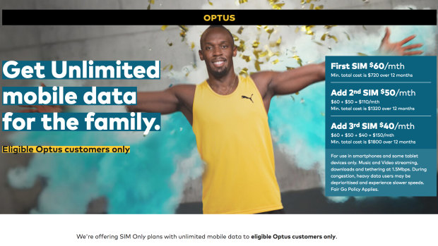 An ad for Optus' new 'unlimited' data plan