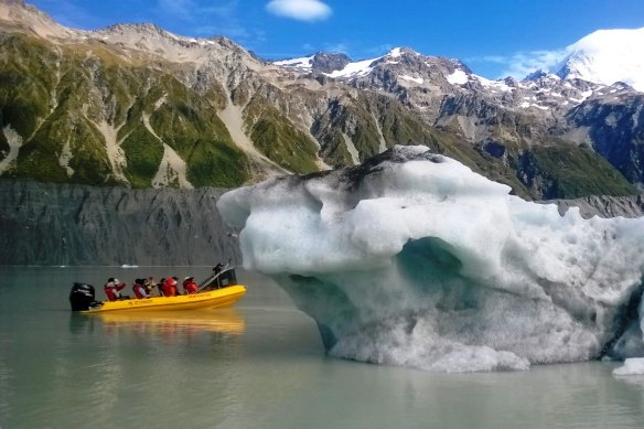 Exploring the Tasman Glacial Lake with Glacier Explorers.