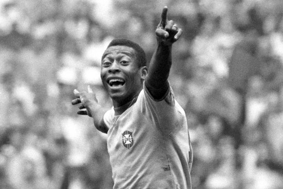 Pele celebrates the opening goal of the 1970 World Cup final.