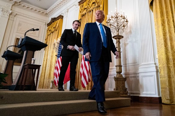Emmanuel Macron and Donald Trump after a White House news conference.