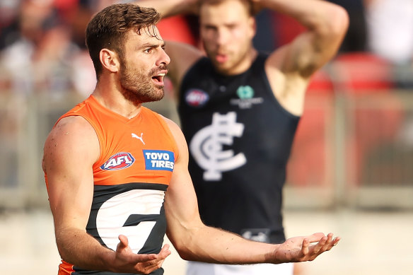 Stephen Coniglio conceded a controversial umpire dissent free kick on Saturday night.