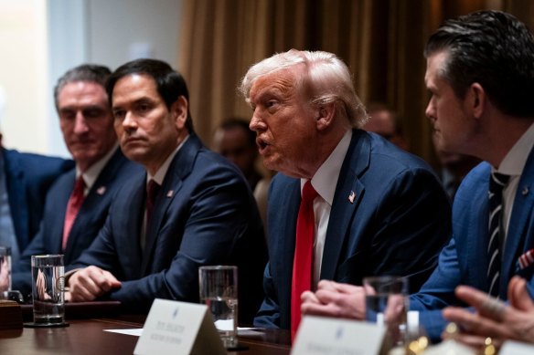 From left, Interior Secretary Doug Burgum, Secretary of State Marco Rubio, President Donald Trump and Defence Secretary Pete Hegseth.