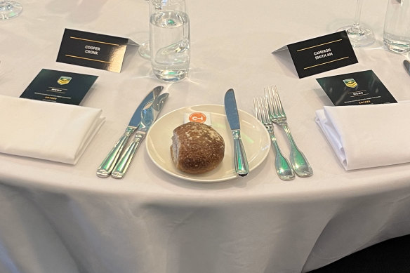 Too close for comfort? The table setting at the Kangaroos reunion.